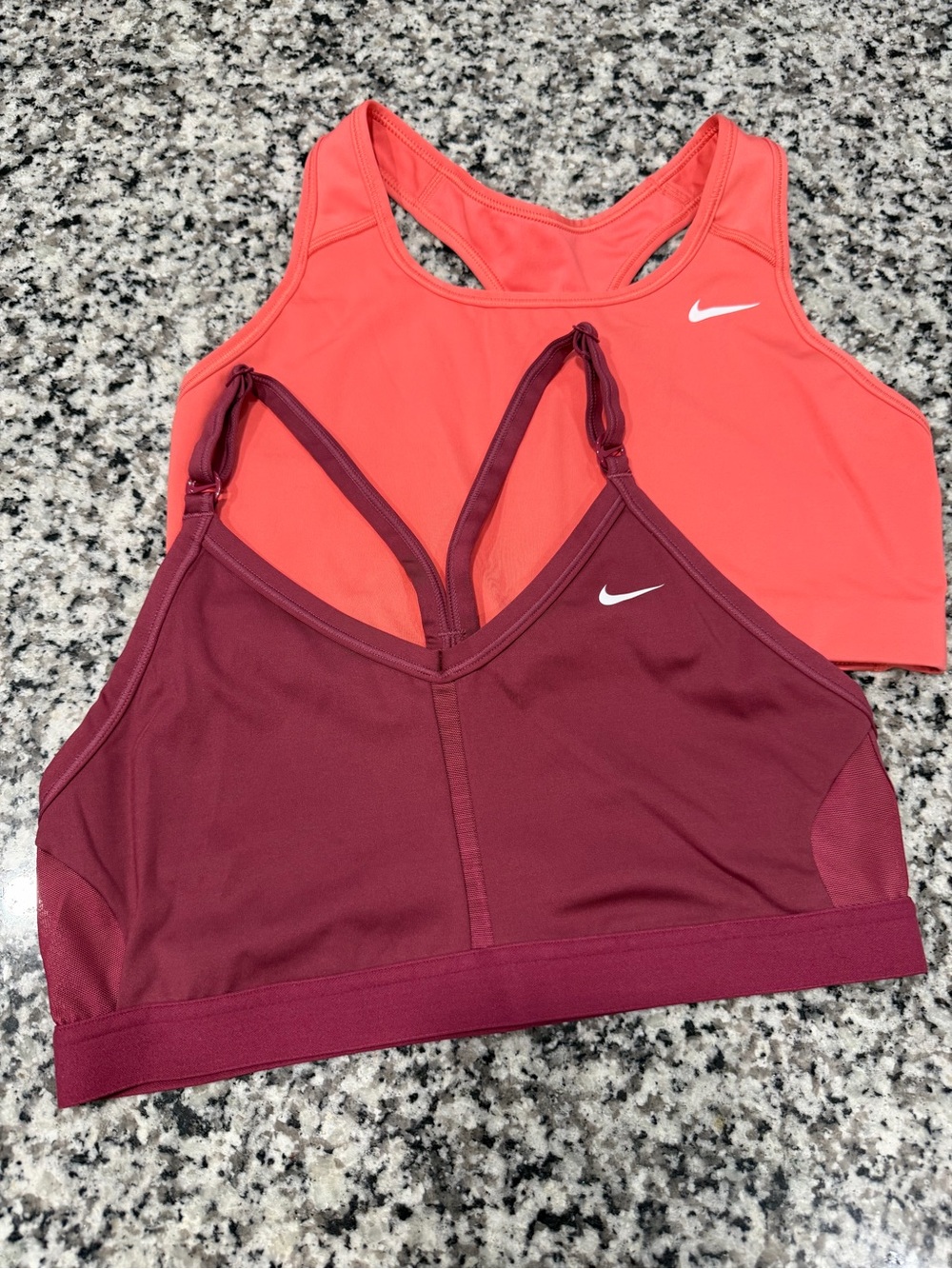 Nike Coral and Burgundy Women's Sports Bras Duo